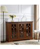 Buffet Sideboard Cabinet with 3 Tempered Glass Doors, Adjustable Shelves