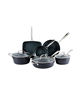 Cuisine pro green stone aluminum 9-piece cookware set in black.