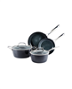 Green Stone 6-piece Black Aluminum Stockpot Set with lid.
