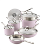 Kitchenaid 11-piece purple stainless steel cookware set.