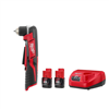 M12 12V cordless 3/8 in. right angle drill with 2-pack 2.0 Ah battery and charger.