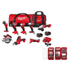 M18 18V cordless 8-tool kit with (2) batteries, charger, and 100-pc Shockwave bit set.