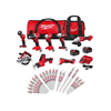 M18 18-Volt 8-tool Cordless Combo Kit with (2) batteries, charger, and recip blade set.