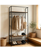 Entryway hall tree with shoe bench and coat rack.
