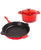 BergHOFF Neo 3pc Cast Iron Cookware Set, Fry Pan & Round Dutch Oven - Red