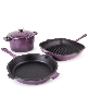 BergHOFF Neo 4pc Cast Iron Cookware Set, Fry Pan, Grill Pan & Round Dutch Oven - Purple