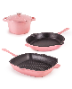 BergHOFF Neo 4pc Cast Iron Cookware Set, Fry Pan, Grill Pan & Round Dutch Oven - Pink