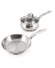 BergHOFF Belly Shape 3pc 18/10 Stainless Steel Fry Pan & Saucepan Cookware Set with Glass Lid - Silver