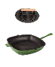 BergHOFF Neo 2pc Cast Iron 11" Grill Pan with Slotted Steak Press - Green