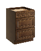24" 3-Drawer Base Cabinet with Full Overlay HDF Drawer Fronts and Dovetail Drawers - Dark caramel