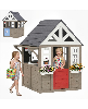 Qaba Outdoor Playhouse with Dog Door, Flower Box, Cookware for Backyard - Gray