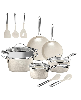 Gotham Steel Hammered Cream 15-Piece Ceramic Nonstick Cookware Set with Utensils