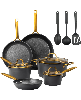 Granitestone Armor Max Gold 14 Piece Hard Anodized Ultra Release Cookware Set - Black
