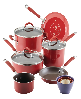 Rachael Ray Cucina Porcelain Enamel 14 Piece Nonstick Cookware and Measuring Cup Set - Cranberry Red