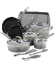 Rachael Ray Classic Brights Hard Enamel Aluminum Nonstick Cookware Set, 14-Piece - Sea Salt Gray
