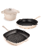 BergHOFF Neo 4pc Cast Iron Cookware Set, Fry Pan, Grill Pan & Round Dutch Oven - Cream