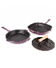 BergHOFF Neo Enameled Cast Iron 3 Piece 10" Fry Pan, 11" Grill Pan, and Slotted Steak Press Set - Purple