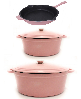 BergHOFF Neo 5pc Cast Iron Oval Dutch Oven Set with 10" Fry Pan, 5qt. & 8qt. - Pink