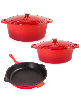 BergHOFF Neo 5pc Cast Iron Oval Dutch Oven Set with 10" Fry Pan, 5qt. & 8qt. - Red
