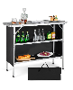 Folding Camping Table with 2-Tier Open Shelves for Outdoor BBQ - Black