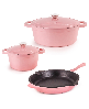 BergHOFF Neo 5pc Cast Iron Dutch Oven Set with 10" Fry Pan, 3qt. & 5qt. - Pink