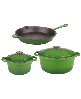 BergHOFF Neo 5pc Cast Iron Dutch Oven Set with 10" Fry Pan, 3qt. & 5qt. - Green