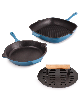 BergHOFF Neo 3pc Cast Iron Fry Pan & Grill Pan Set with Slotted Steak Press - Blue
