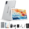 Kimlok Tablet 10.1 inch Android 14 Tablets 2025 Newest Octa-Core Tableta, 128GB+14GB+1TB Expand, Tablet with Keyboard - Silver