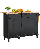 Volenca 50" Kitchen Island Cart with Wood Top, Tilt-Out Trash Cabinet for 10-Gallon Storage, Drop Leaf, Drawer, Towel Bar, Black