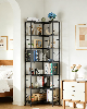 Gaomon 7 Tier Industrial Corner Bookshelf Wood and Metal Frame Large Bookcase, Freestanding Display Shelf for Living Room, Kitchen, Home Office - Black