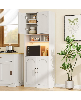 gaomon Kitchen Pantry Cabinet with RGB Light, Tall Kitchen Hutch Bar Cabinet with Microwave Stand, Farmhouse Large Wood Storage Cabinet - White