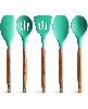 5-piece mint silicone utensil set with acacia wood handles.