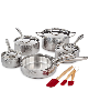 BergHOFF Vintage 13pc Tri-Ply 18/10 Stainless Steel Cookware with Spatulas Set