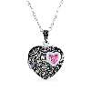 Butterfly Marcasite Pink CZ Heart Locket Necklace