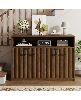gaomon Fluted Buffet Sideboard Cabinet, Modern Wooden Storage Hutch with 2 Drawers, Adjustable Shelves, Coffee Bar Cabinet - Brown