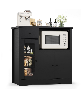 homfan Kitchen Microwave Cabinet with Adjustable Shelves Drawers Single and Double Doors Wooden Sideboard Buffet for Dining or Living Room - Black