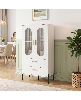 Costway Modern Sideboard Buffet Cabinet with Fluted Doors, 2 Drawers, Solid Metal Frame - White